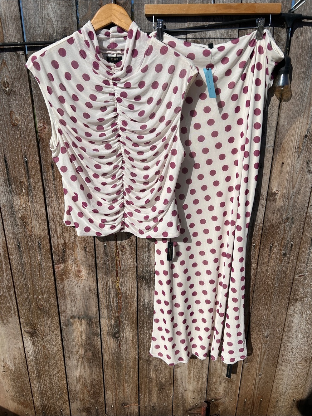 Anthropologie ARRM Polka Dot Two-Piece Set - Cream with purple Dots